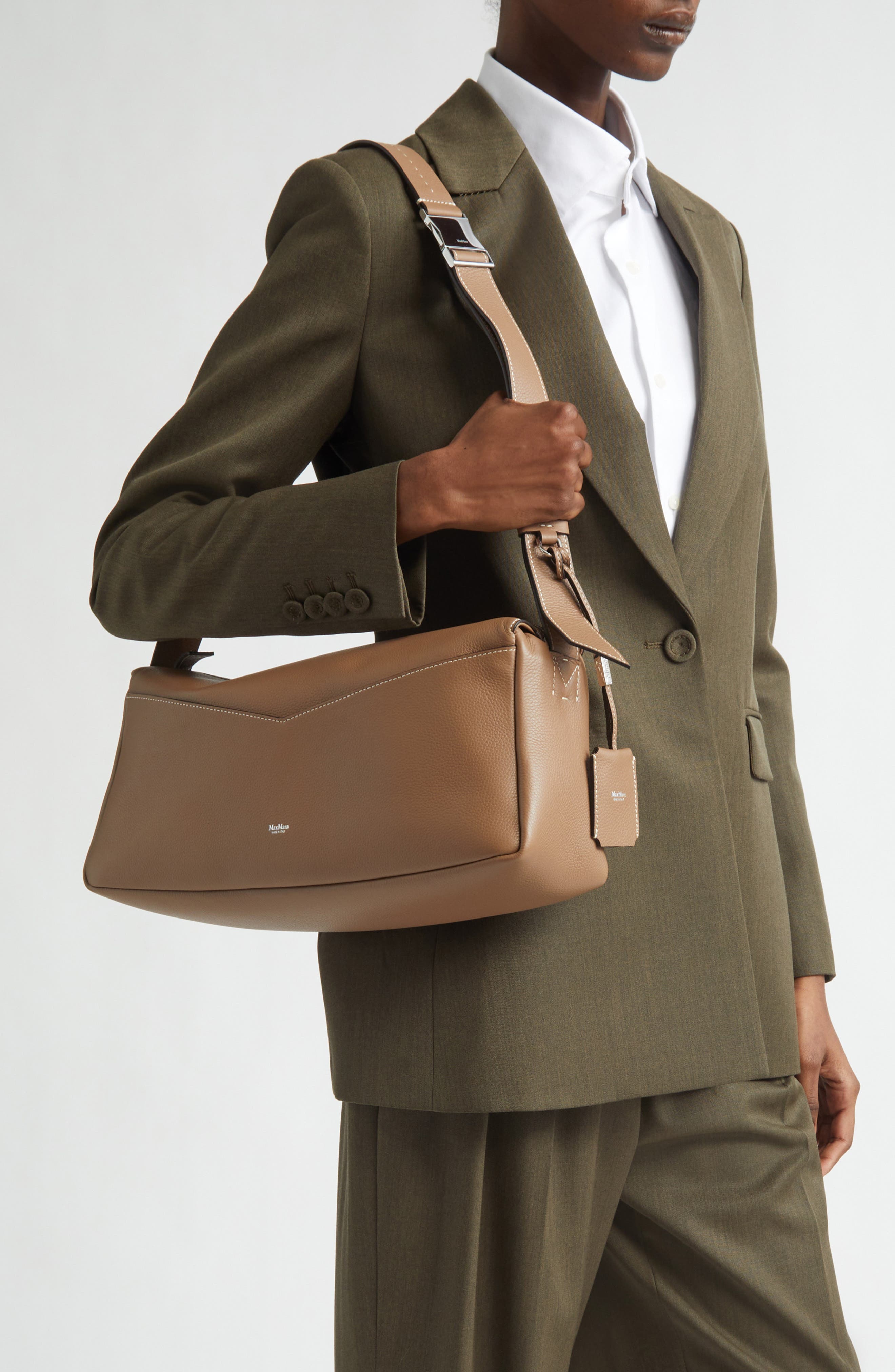 Max Mara Skipper Leather Shoulder Bag, Alternate, color, Brown