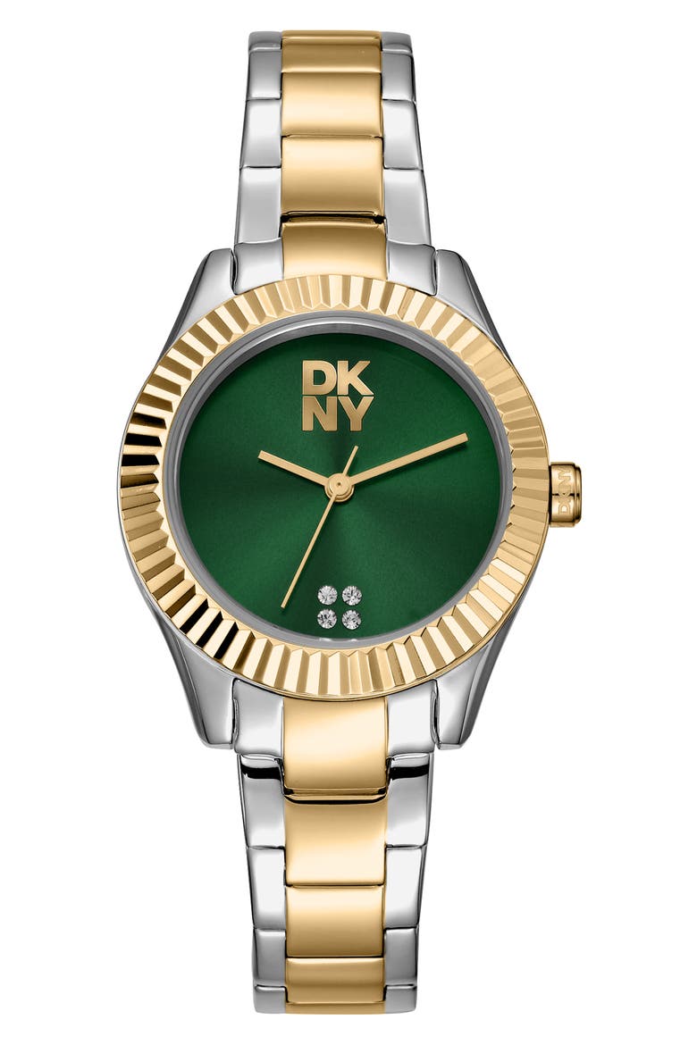 Logo Ridged Bezel Bracelet Watch, 30mm, Main, color, DARK GREEN