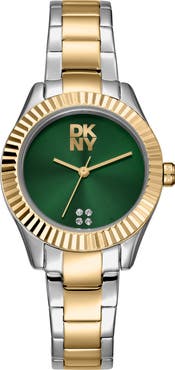 DKNY Logo Ridged Bezel Bracelet Watch, 30mm