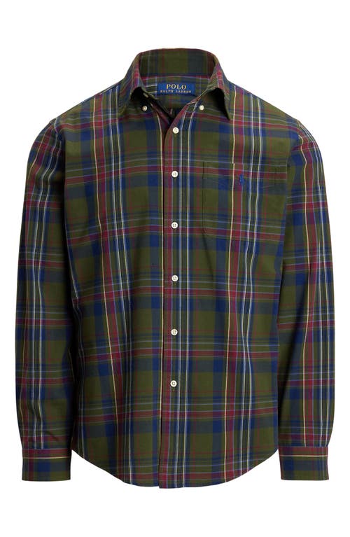 Polo Ralph Lauren Madras Plaid Performance Button-down Shirt In Olive/navy Multi