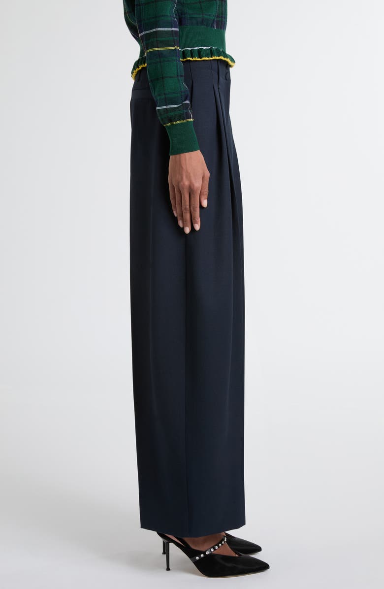 McQueen Pleated High Waist Wide Leg Tailored Wool Trousers, Alternate, color, Navy