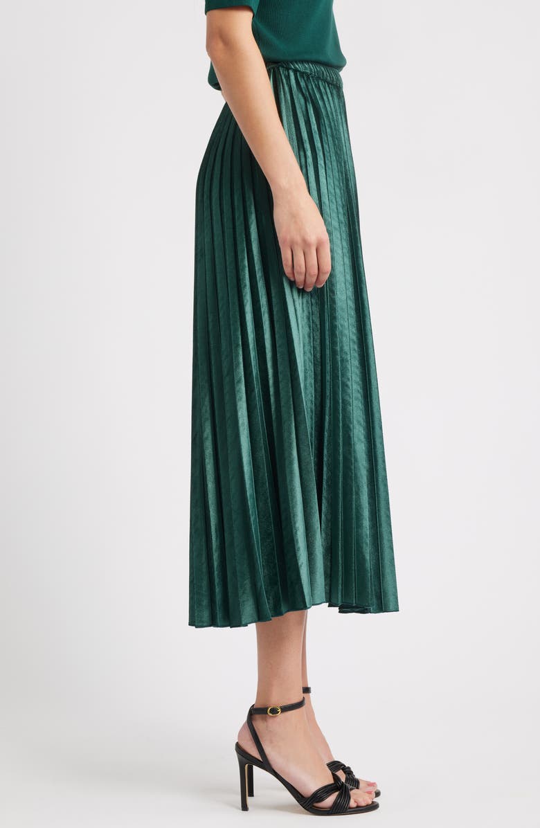 Anne Klein Pull-On Pleated Velour Skirt, Alternate, color, Pine Forest