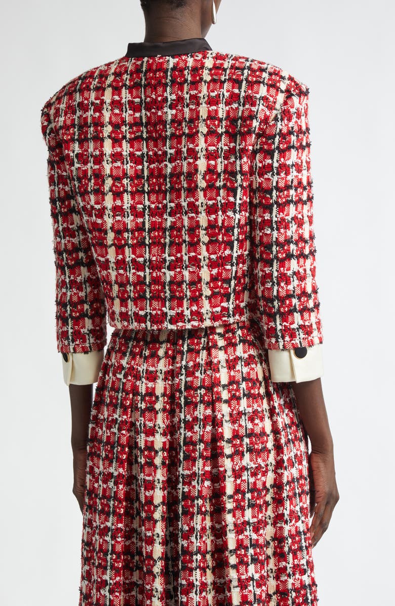 ST. JOHN Plaid Eyelash Tweed Crop Jacket, Alternate, color, Haute Red/ Black/ Pearl Multi