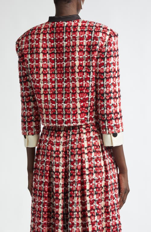 St John St. John Collection Plaid Eyelash Tweed Crop Jacket In Red