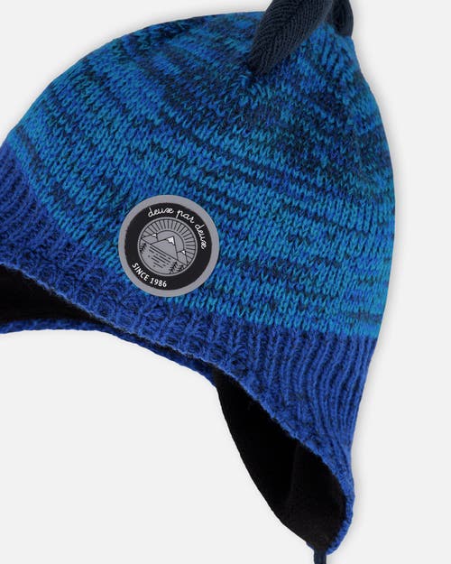 Deux Par Deux Lined Dino Peruvian Knit Winter Hat With Pompom In Blue