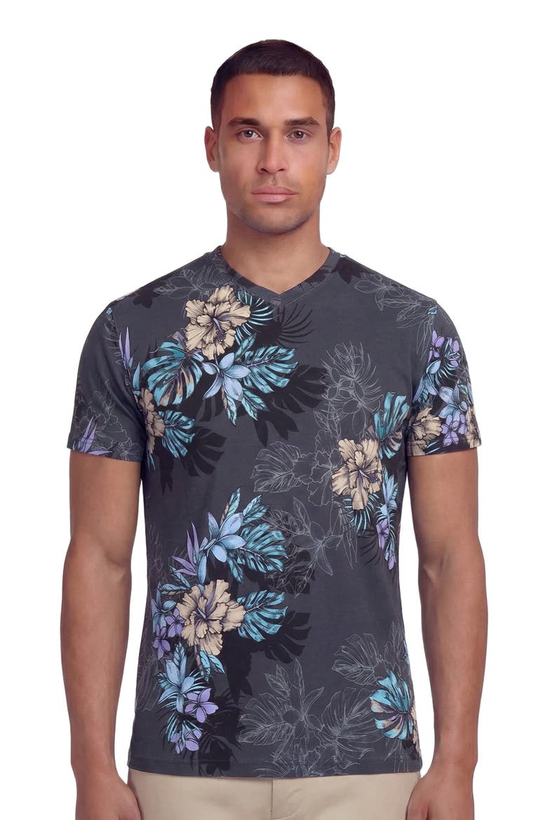 Exotic Floral Mens Vneck Tee, Main, color, EXOTIC FLORAL BLACK