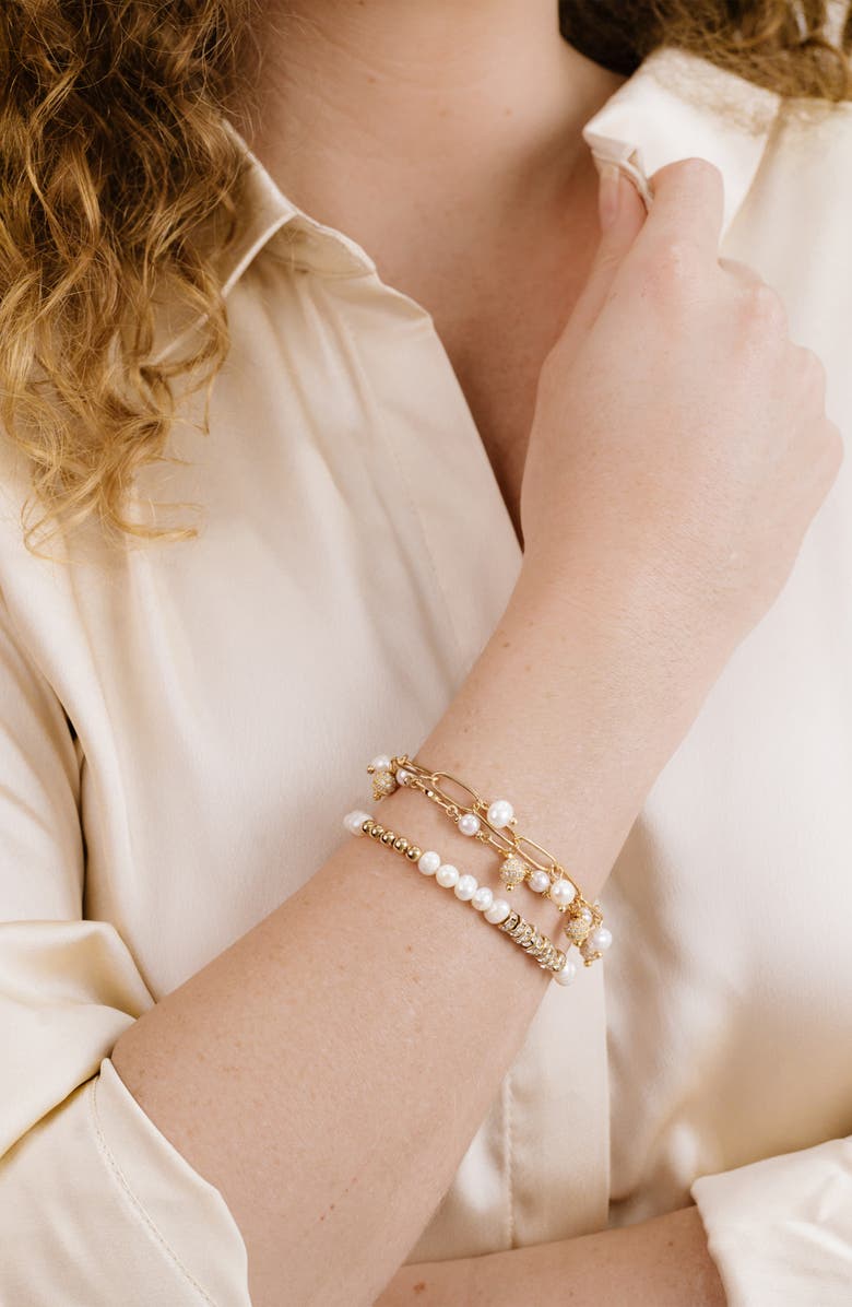 Ettika Pearl Party Set of 3 Chain Bracelets, Alternate, color, Gold