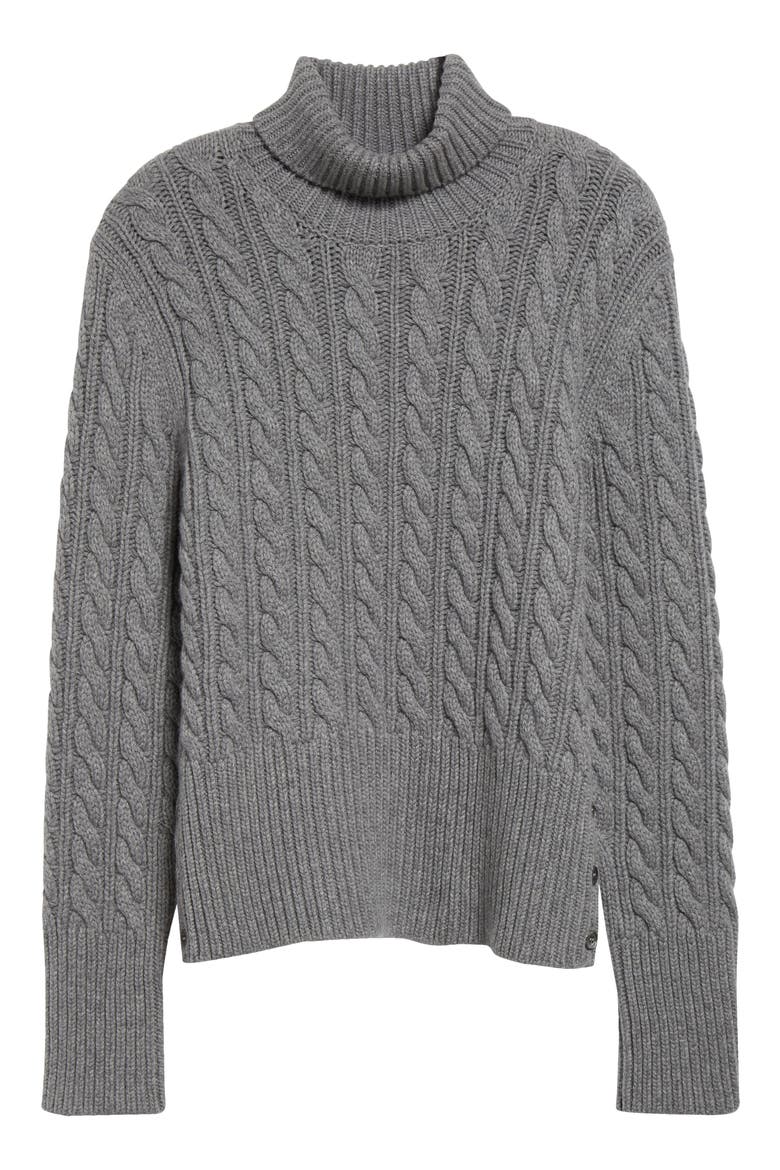 Classic Cable Knit Cashmere Turtleneck Sweater, Alternate, color, LIGHT GREY