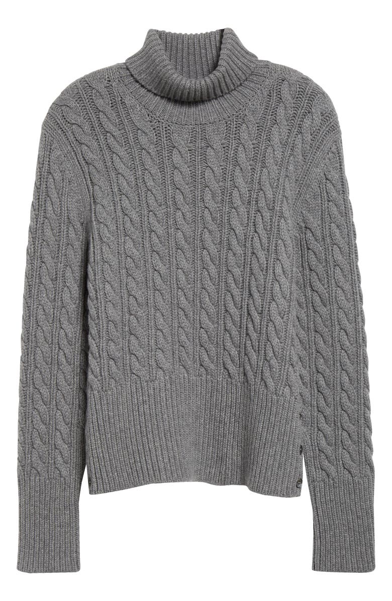 Thom Browne Classic Cable Knit Cashmere Turtleneck Sweater, Alternate, color, Light Grey