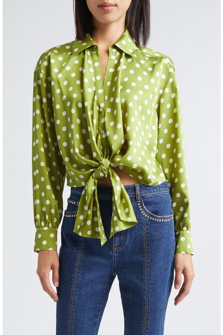 Camille Polka Dot Marianna Tie Front Top, Main, color, PICKLE/ IVORY