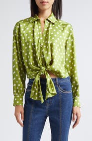 Cinq à Sept Camille Polka Dot Marianna Tie Front Top