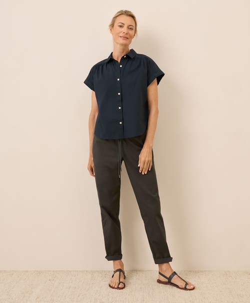 Pact Organic Cotton All Day Poplin Shirred Shirt In Blue