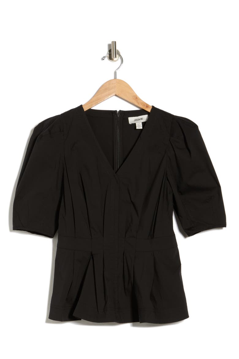 V-Neck Puff Sleeve Top, Alternate, color, BLACK