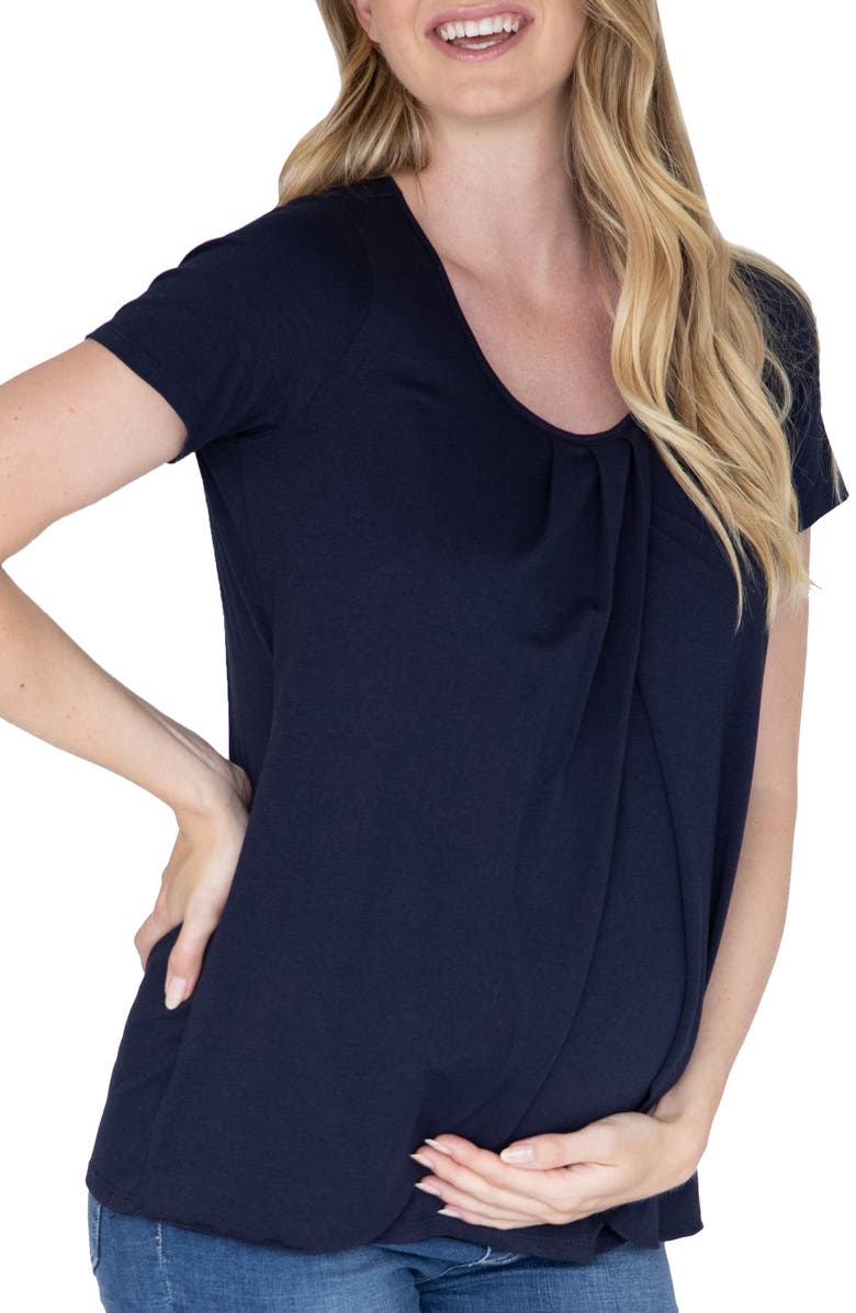 Angel Maternity Petal Front Maternity/Nursing Top, Main, color, Navy