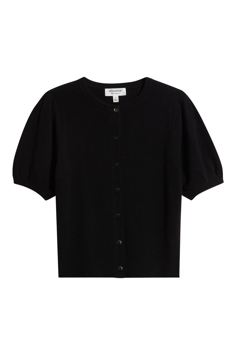 Puff Sleeve Cashmere Cardigan, Alternate, color, BLACK ROCK
