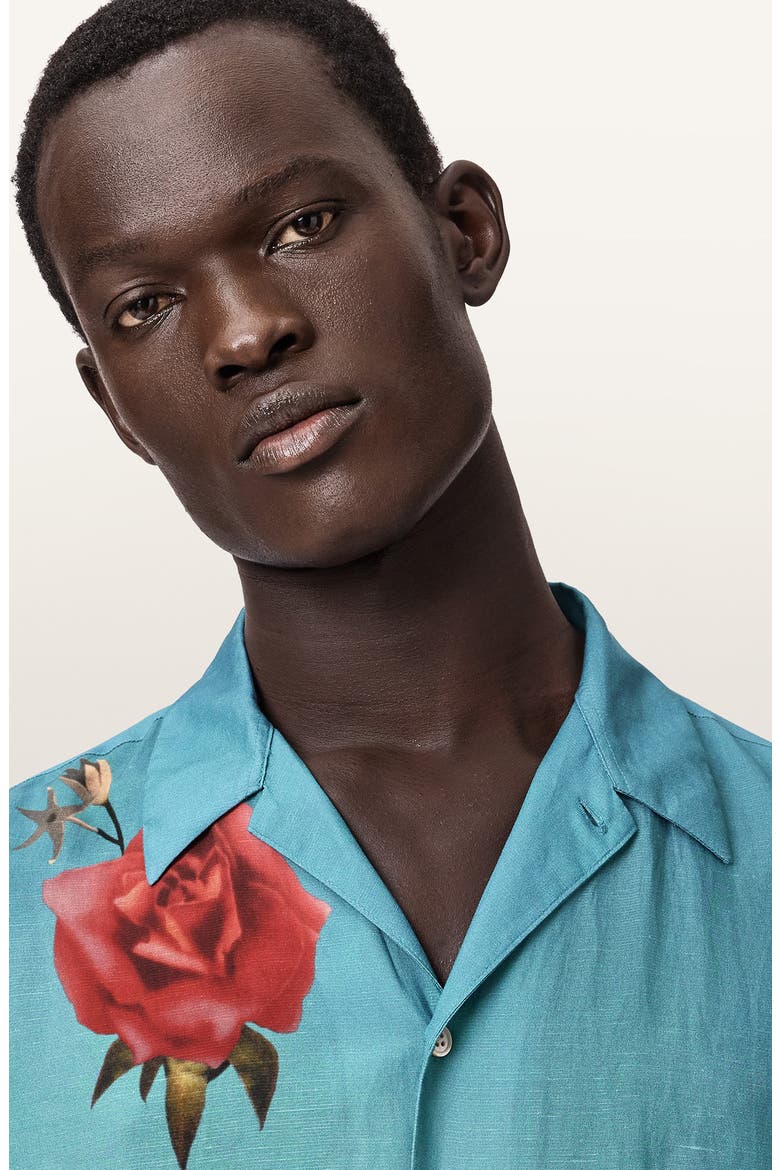 Fazed Floral Button-Up Camp Shirt, Alternate, color, ANKER BLUE