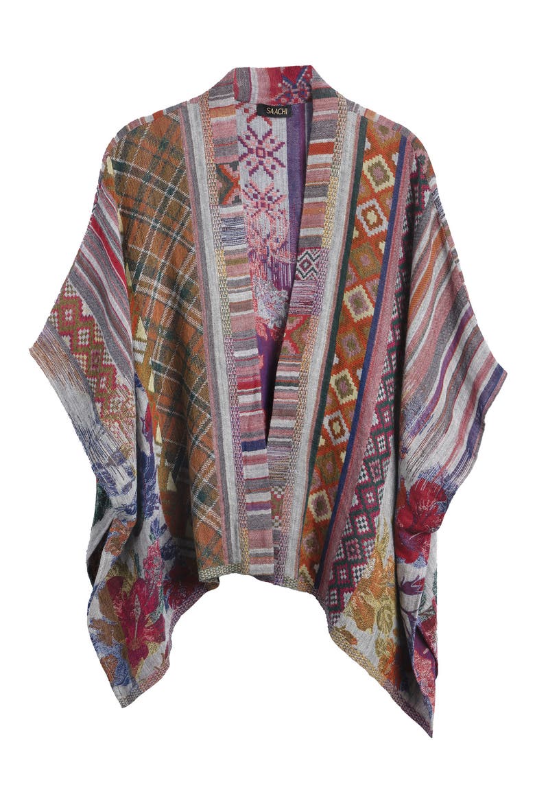 Geometric Floral Jacquard Short Topper, Main, color, PURPLE MULTI