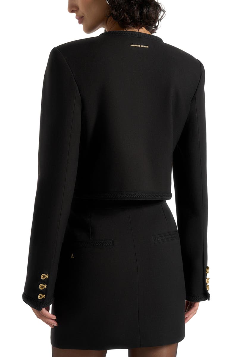 Manière De Voir Madeline Cropped Tailored Jacket With Braided Trim, Alternate, color, Black