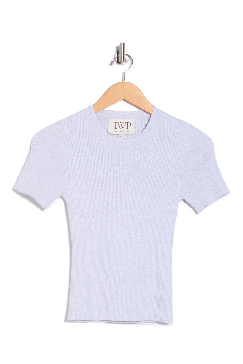Tease Rib Knit Short Sleeve Top, Alternate, color, WHITE HEATHER GREY