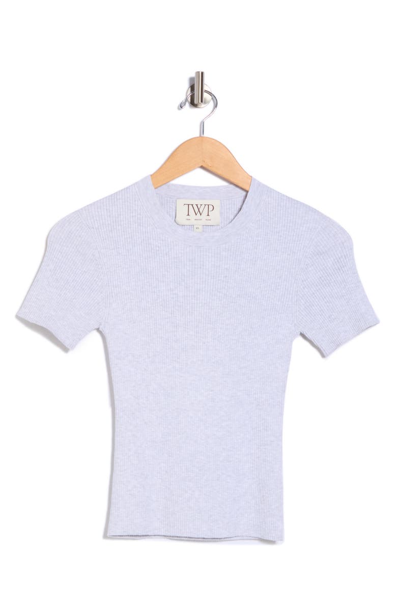 TWP Tease Rib Knit Short Sleeve Top, Main, color, White Heather Grey