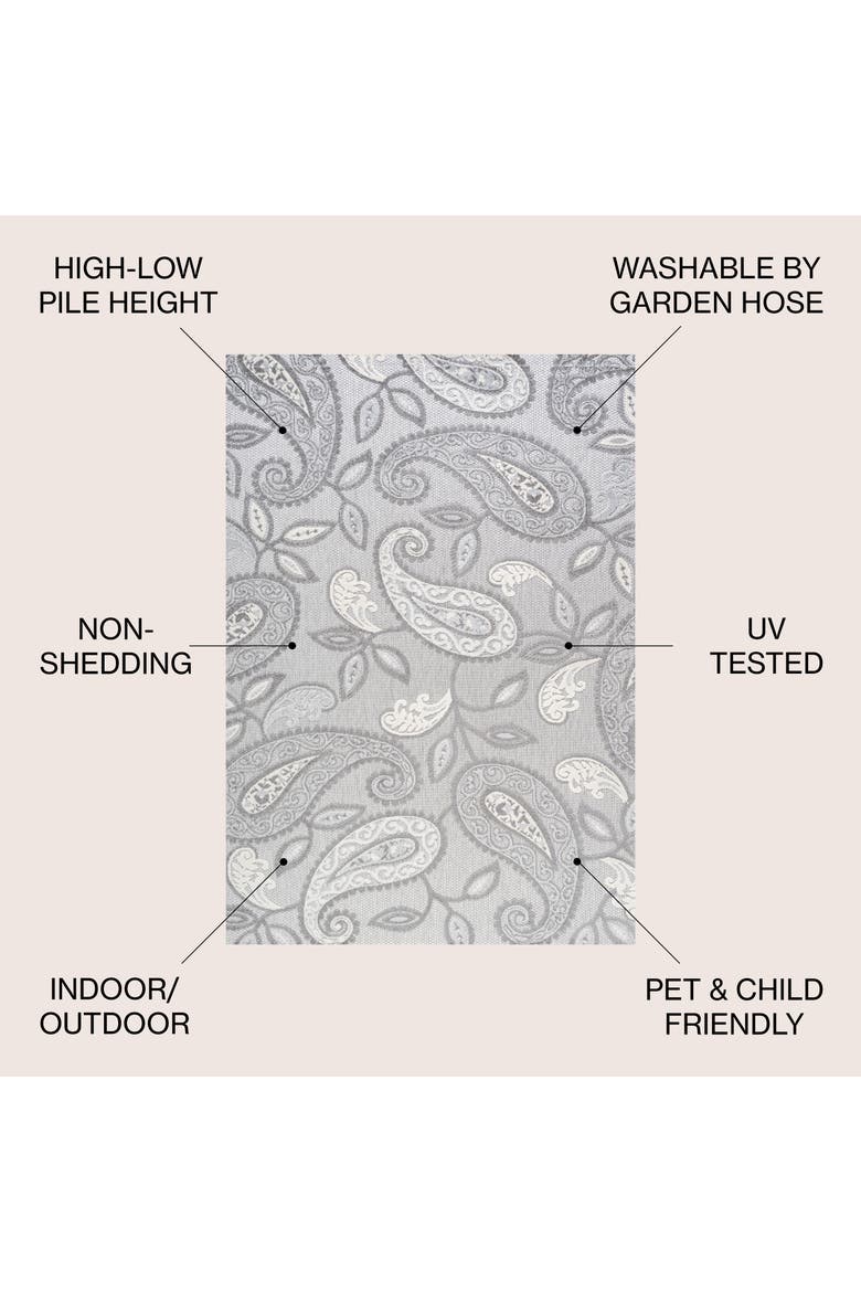 Julien Paisley High-Low Light Indoor/Outdoor Area Rug, Alternate, color, Light Gray/Ivory