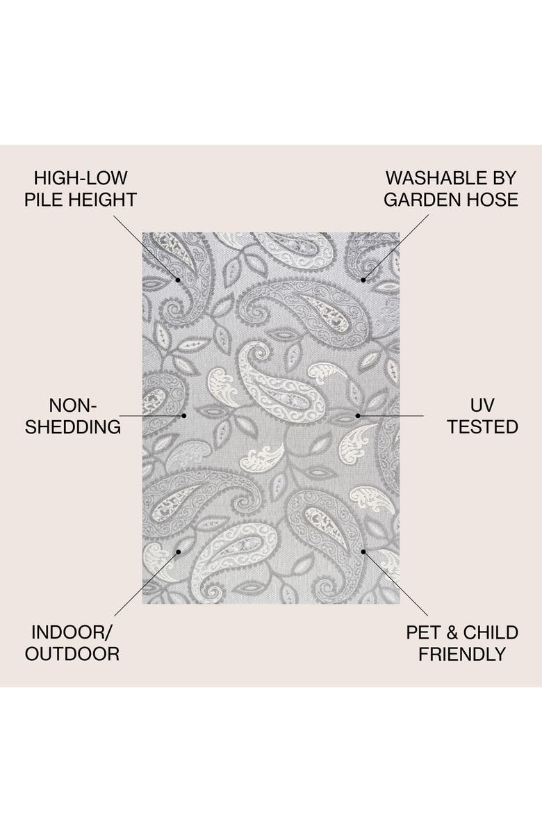 JONATHAN Y Julien Paisley High-Low Light Indoor/Outdoor Area Rug, Alternate, color, Light Gray/Ivory