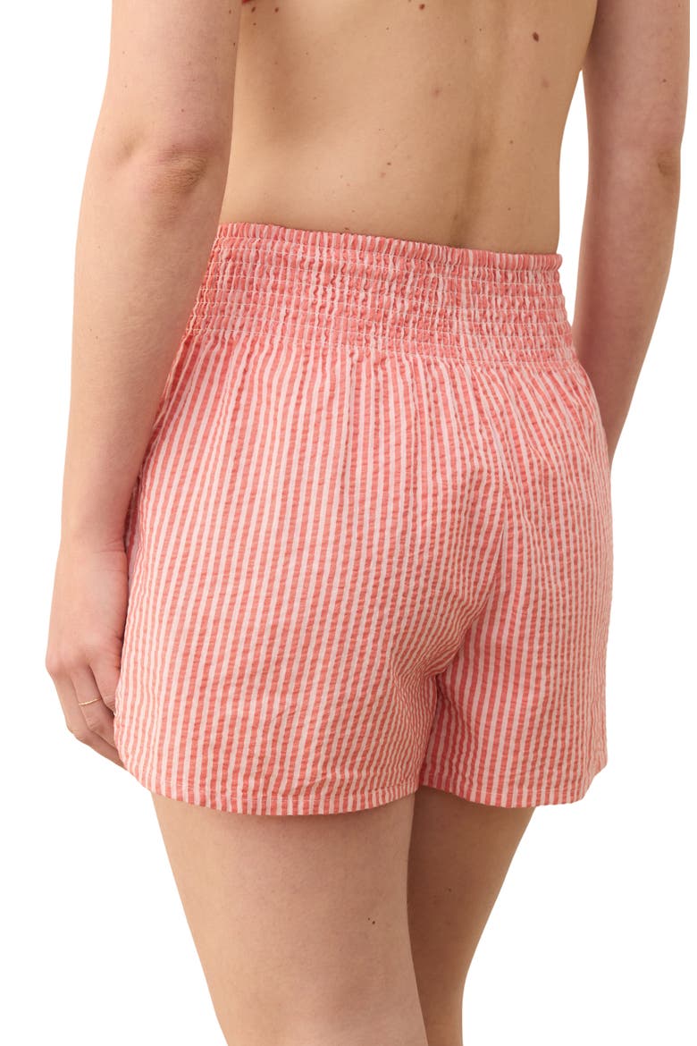 Cali Smocked Stripe Cotton Blend Seersucker Shorts, Alternate, color, HIBISCUS/ SAND STRIPE