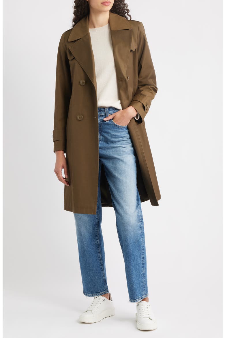Water Resistant Cotton Blend Trench Coat, Alternate, color, BOTANIC GREEN