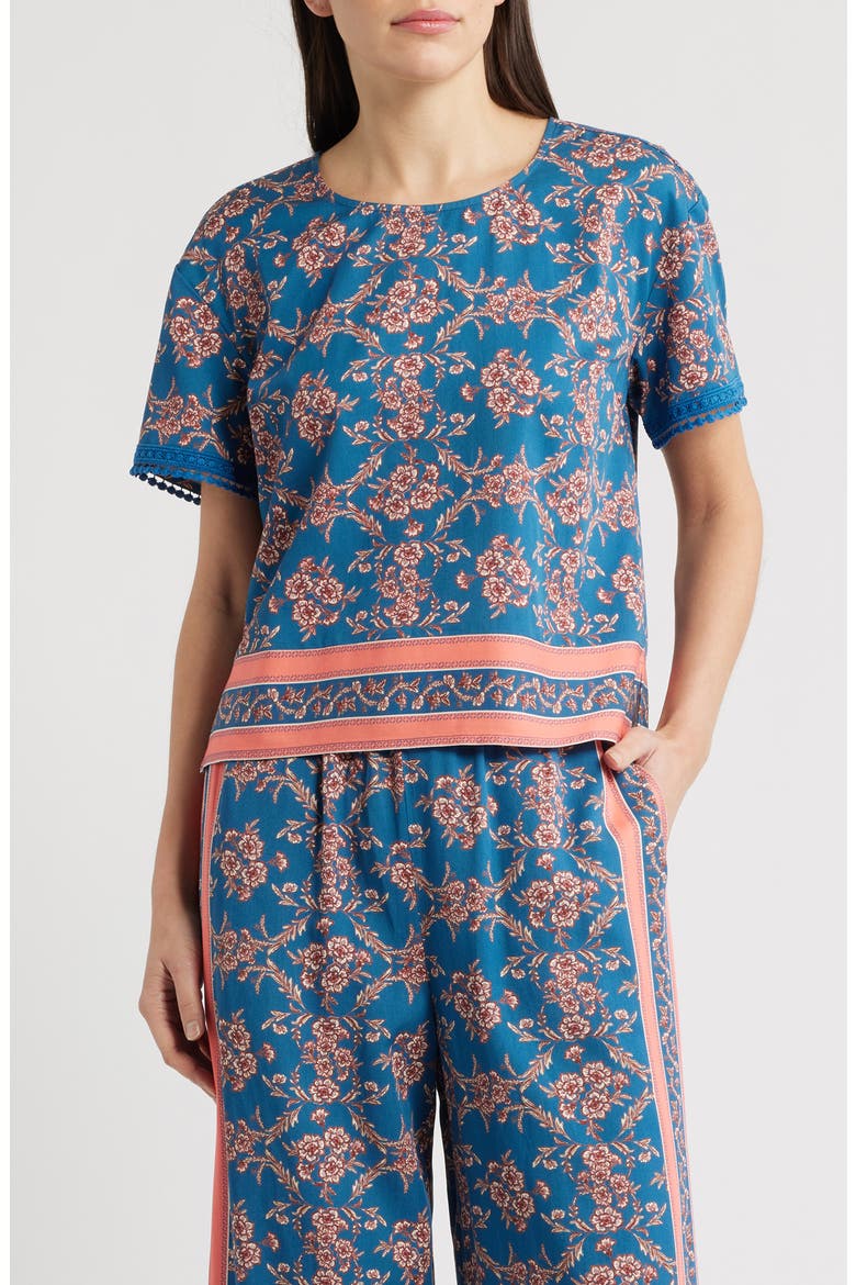 Floral Woven Top, Main, color, CADET BLUE/ DUSTY PINK