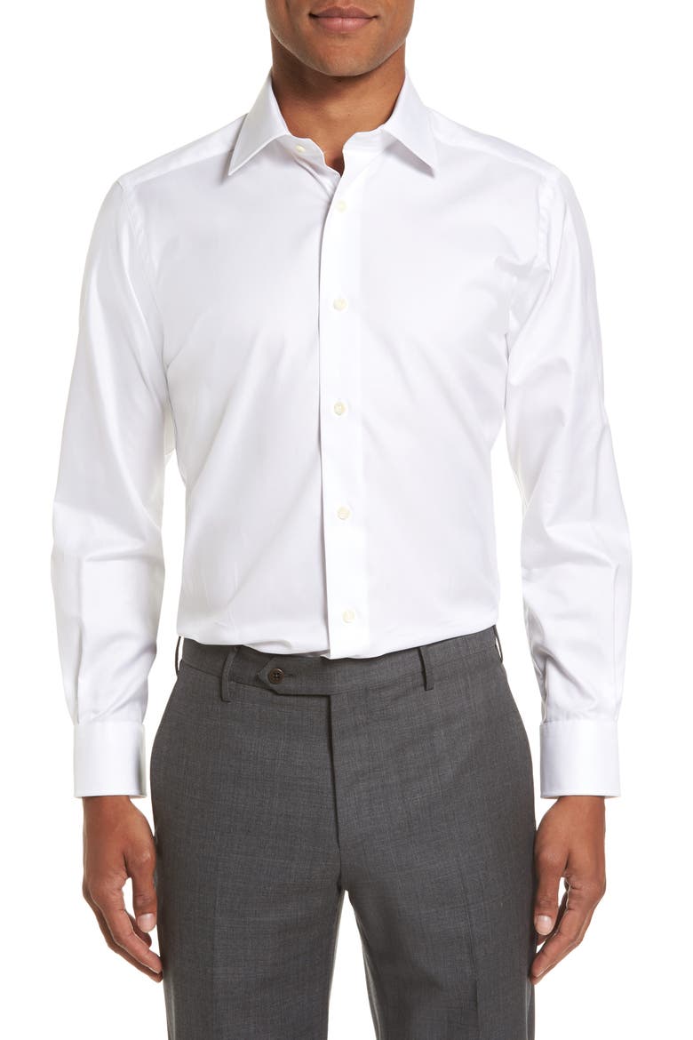 Trim Fit Superfine Twill Dress Shirt, Main, color, WHITE