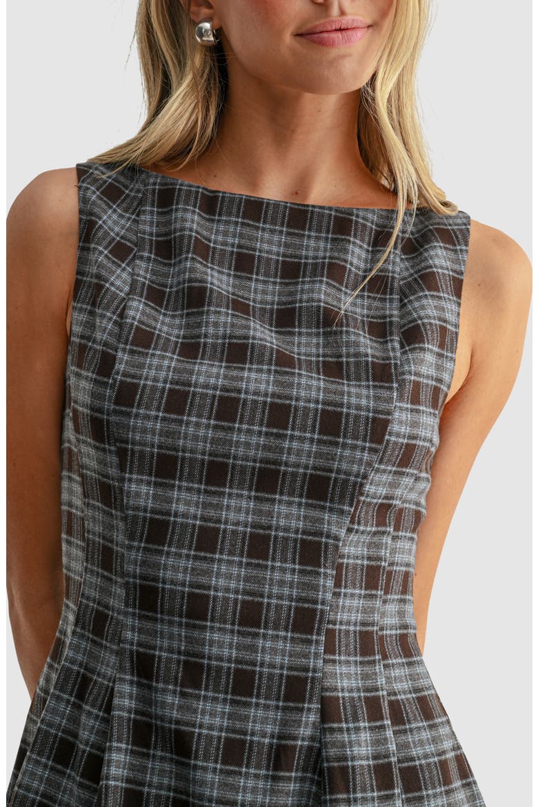 Plaid Minidress, Alternate, color, BROWN BLUE PLAID