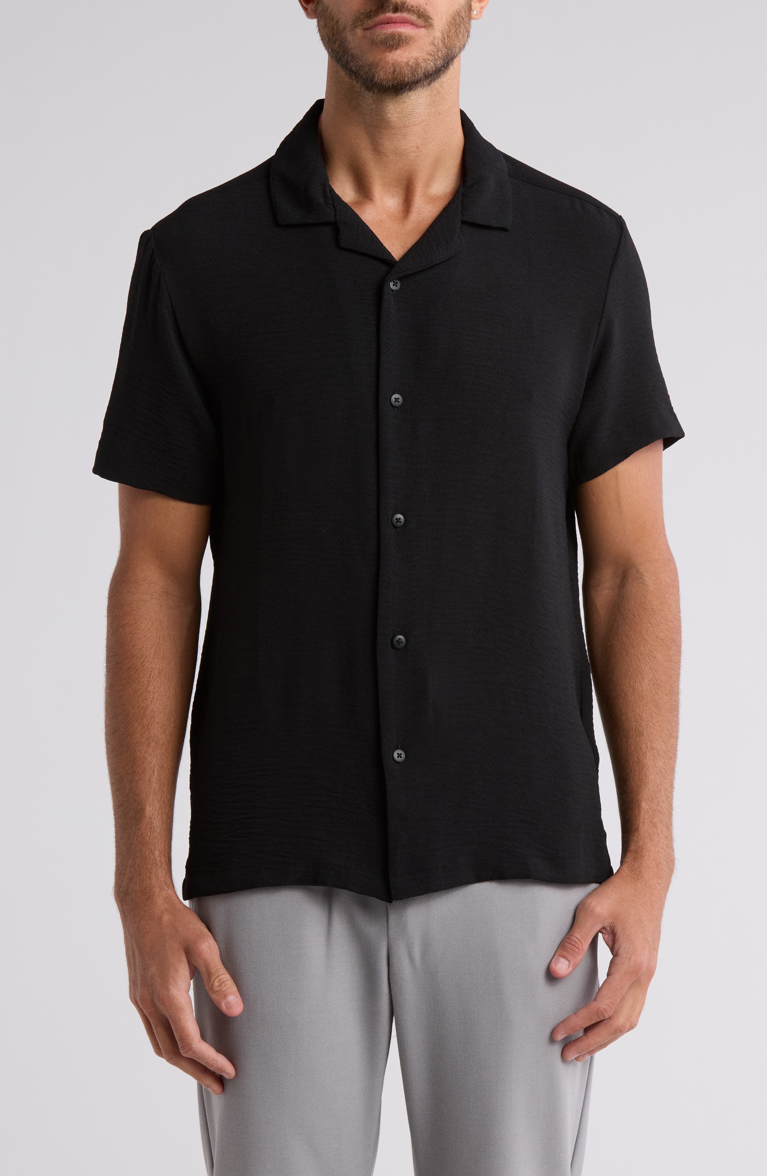 DENIM AND FLOWER Texture Short Sleeve Button-Up Shirt