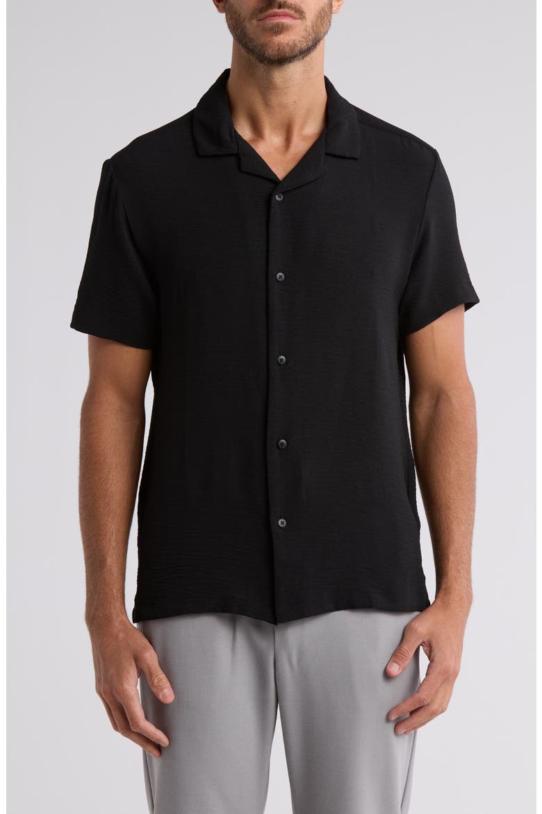 Texture Short Sleeve Button-Up Shirt, Main, color, BLACK