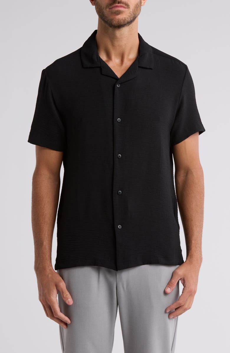 DENIM AND FLOWER Texture Short Sleeve Button-Up Shirt, Main, color, Black