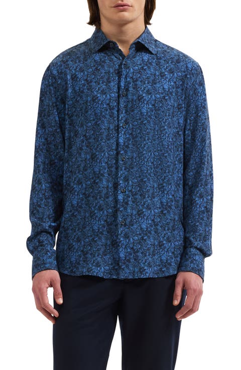 Julian Shaped Fit Leaf Print Button-Up Shirt