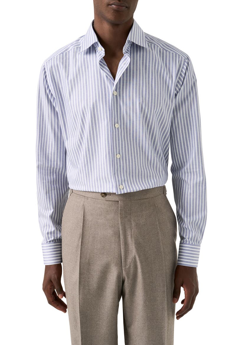 Contemporary Fit Stripe Twill Button-Up Shirt, Main, color, DARK BLUE