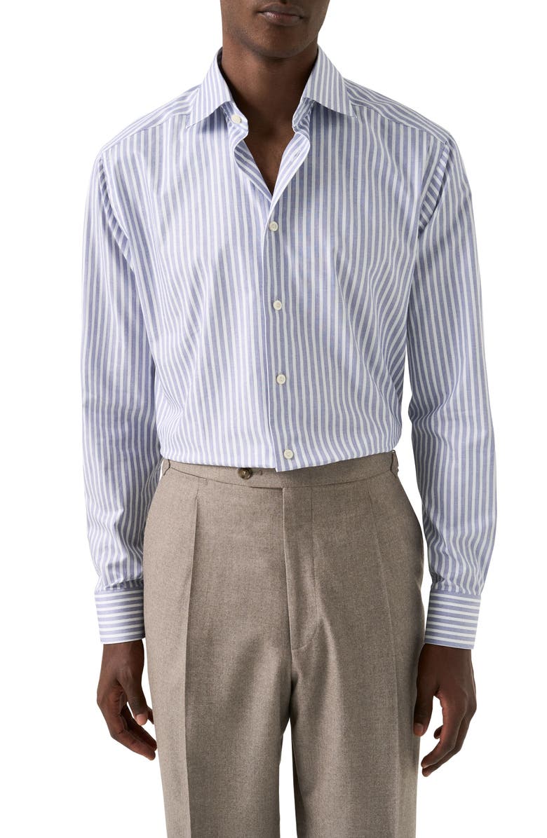 Eton Contemporary Fit Stripe Organic Cotton Twill Dress Shirt, Main, color, Dark Blue