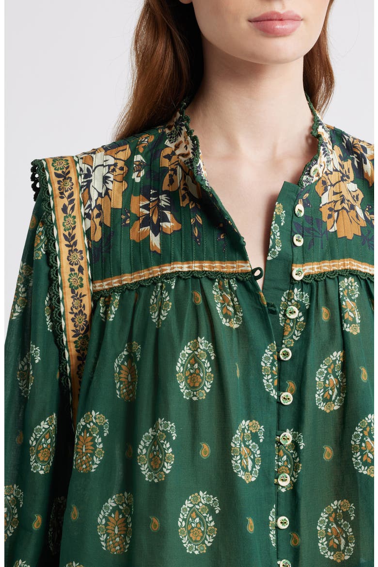 Tayla Paisley Cotton Button-Up Shirt, Alternate, color, GREEN