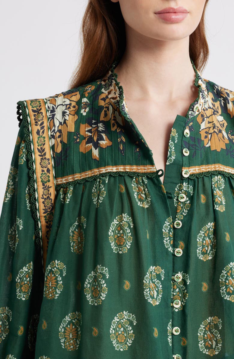 FARM Rio Tayla Paisley Cotton Button-Up Shirt, Alternate, color, Green