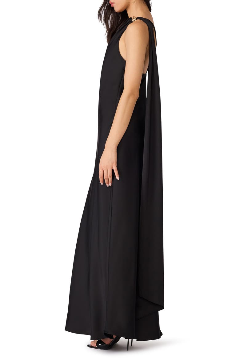 Aurorah One-Shoulder Shawl Dress, Alternate, color, BLACK