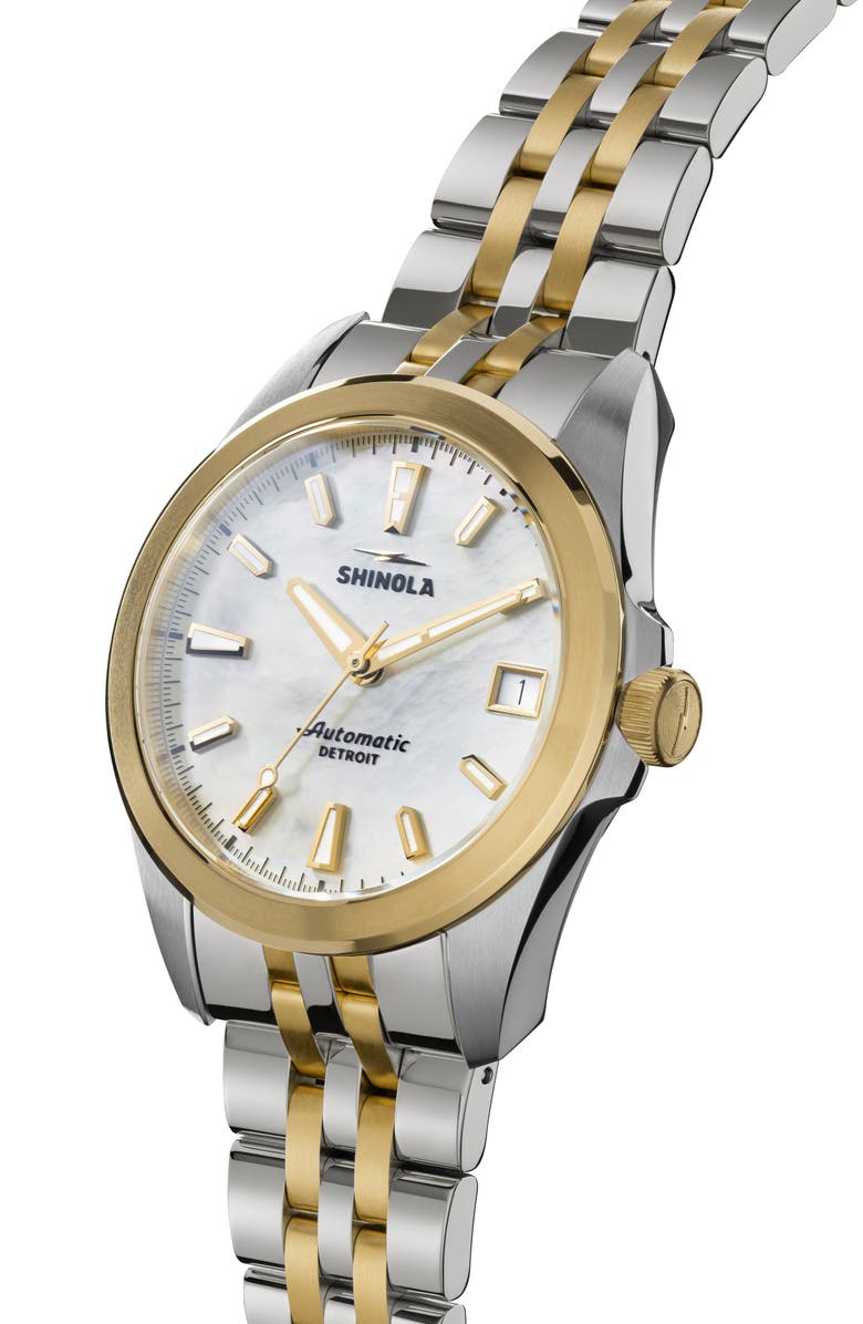 Shinola Circadian Monster Mother-of-Pearl Automatic Bracelet Watch, 36mm, Alternate, color, White