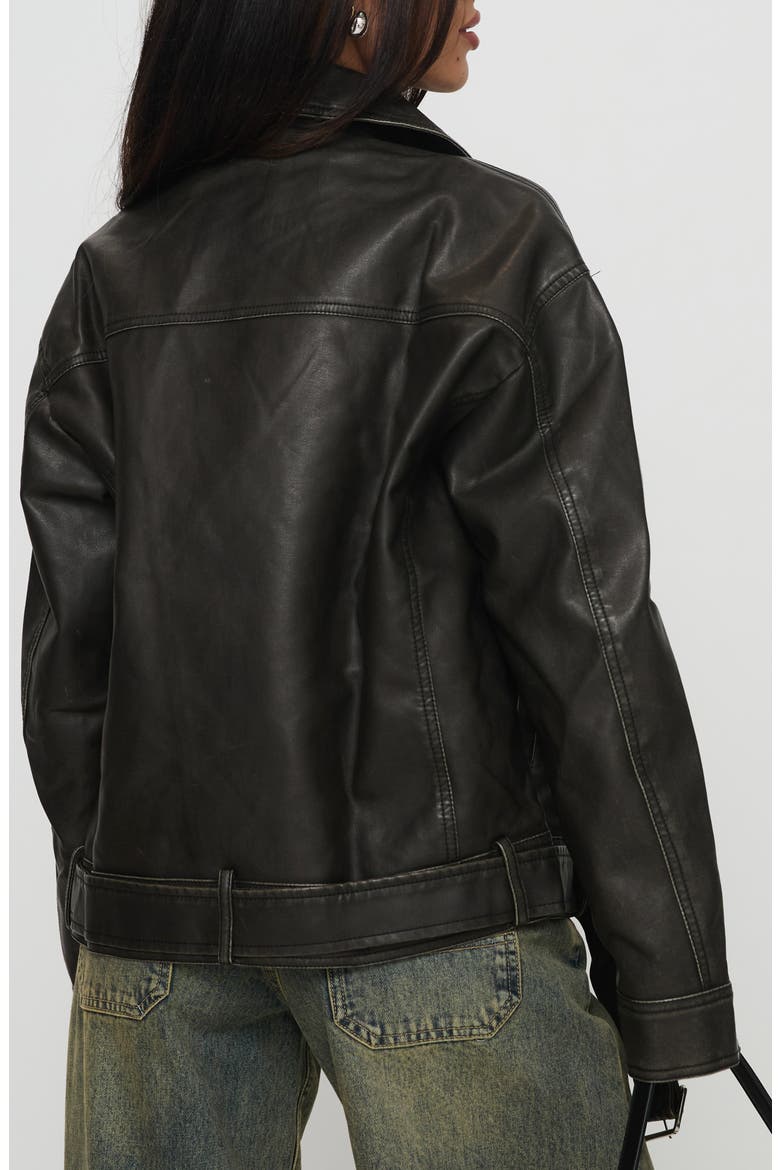 Aldrich Oversize Faux Leather Moto Jacket, Alternate, color, WASHED GREY