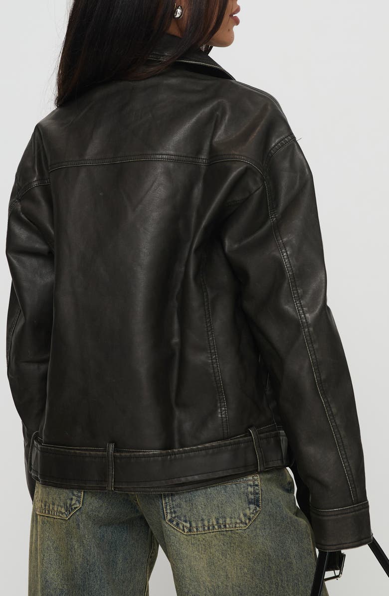 Princess Polly Aldrich Oversize Faux Leather Moto Jacket, Alternate, color, Washed Grey