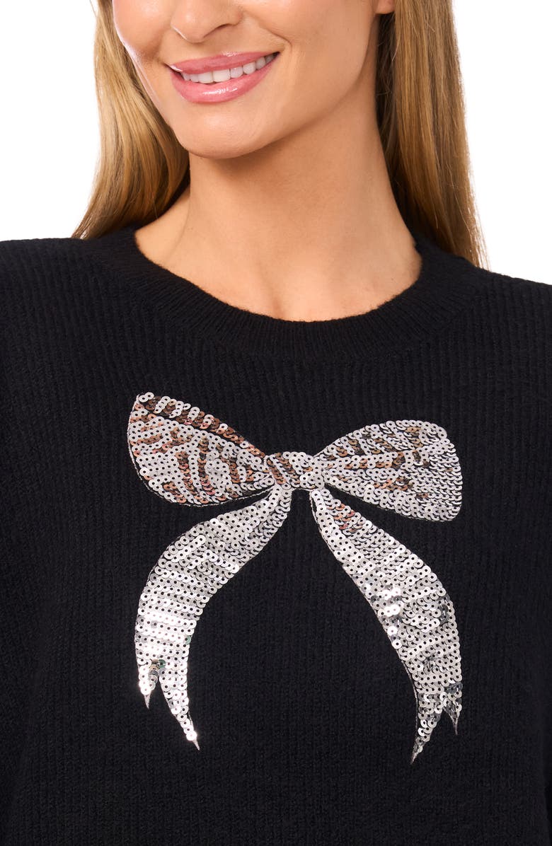CeCe Sequin Bow Detail Sweater, Alternate, color, Rich Black