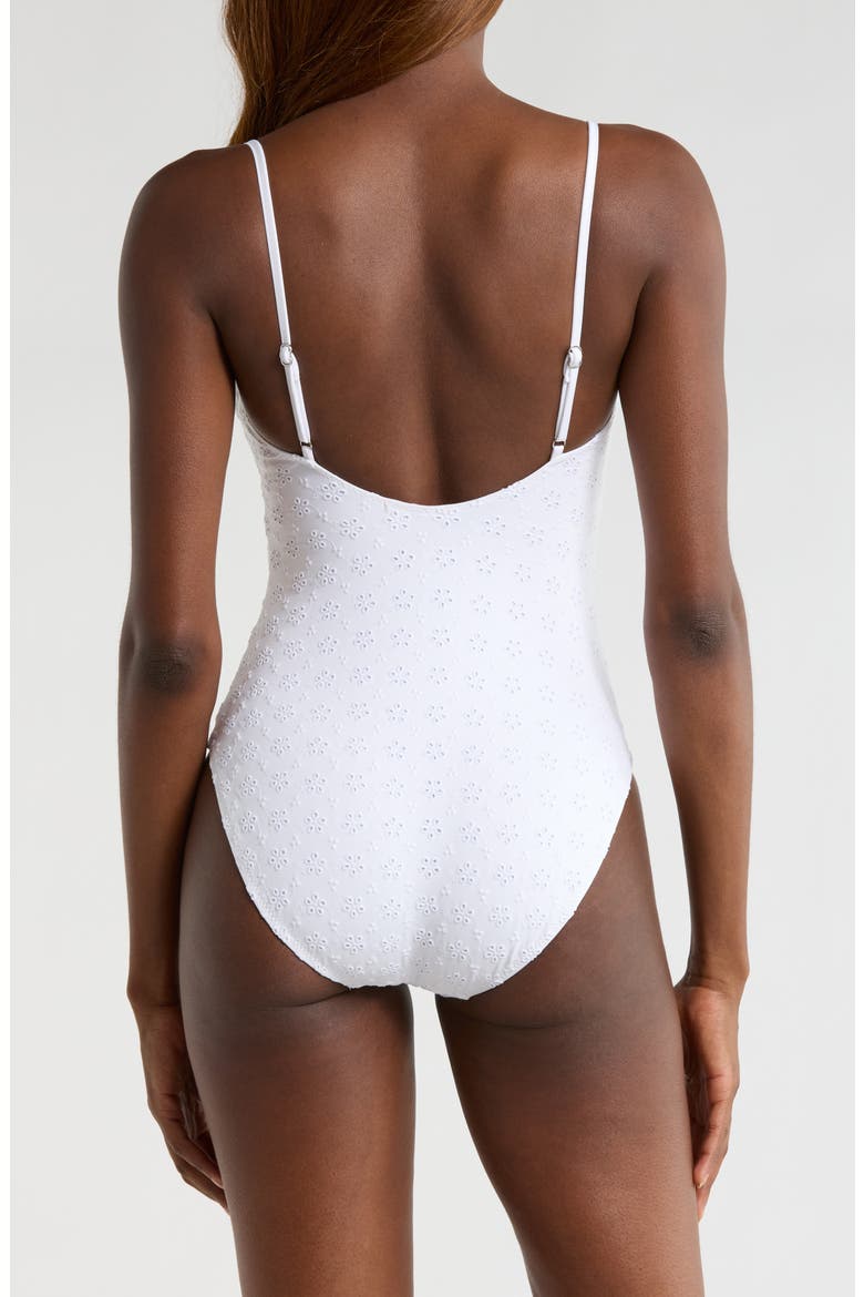 Eyelet Keyhole One-Piece Swimsuit, Alternate, color, WHITE