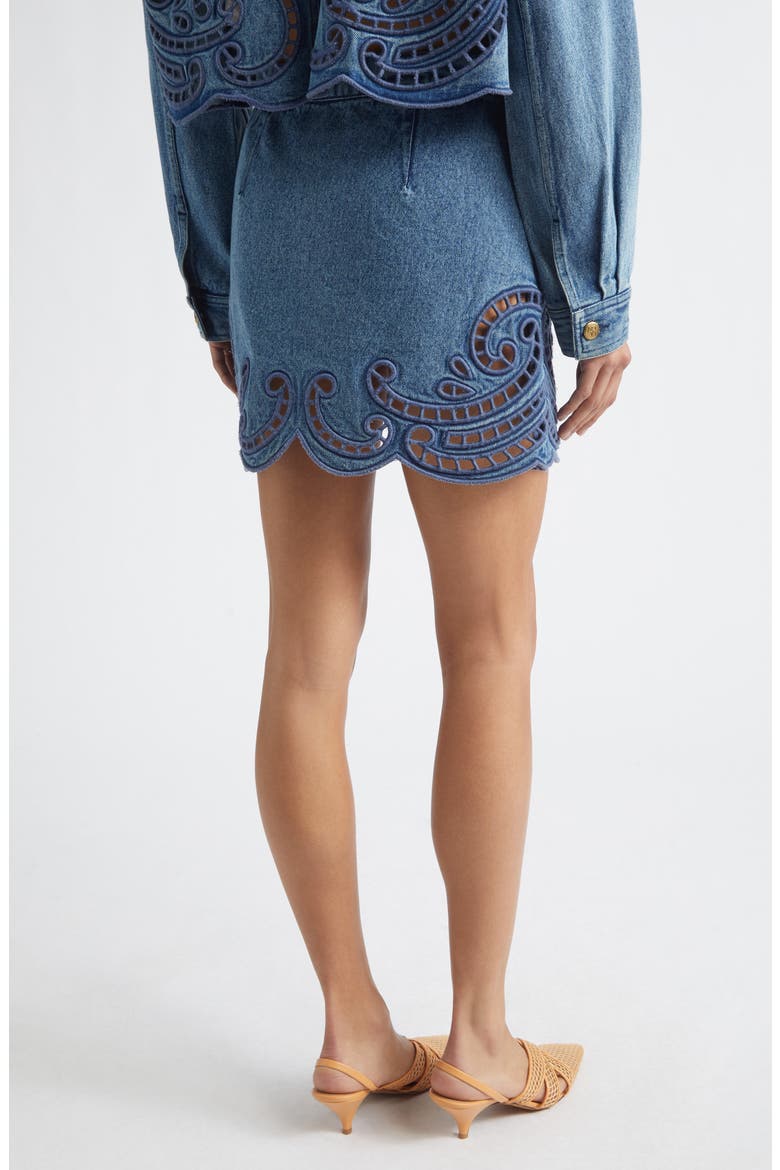 The Cadiz Eyelet Denim Miniskirt, Alternate, color, RIVER