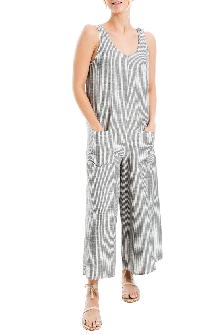 Sleeveless Yarn Dye Jumpsuit, Alternate, color, BKCRM022