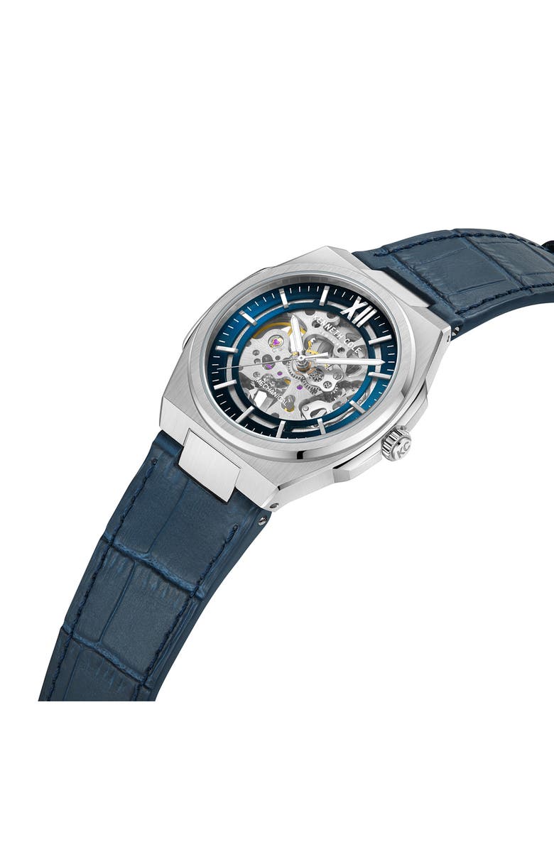 Kenneth Cole Mechanical Embossed Leather Strap Watch, 25mm, Alternate, color, 