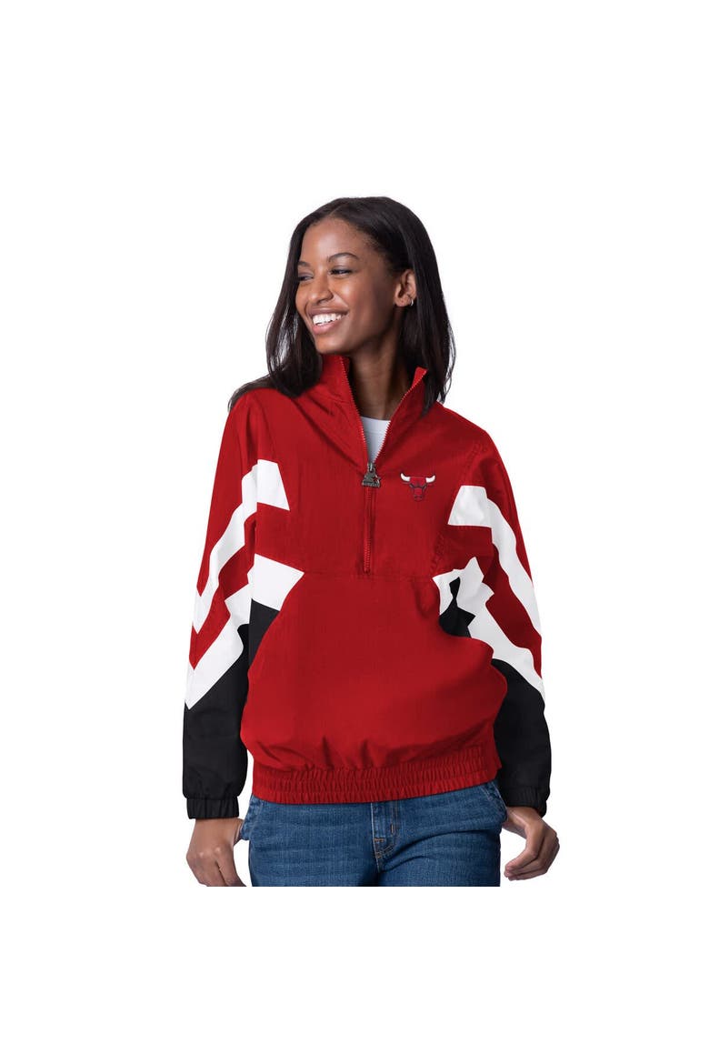 Women's Starter Red Chicago Bulls Renegade Oxford Half-Zip Jacket, Main, color, Red