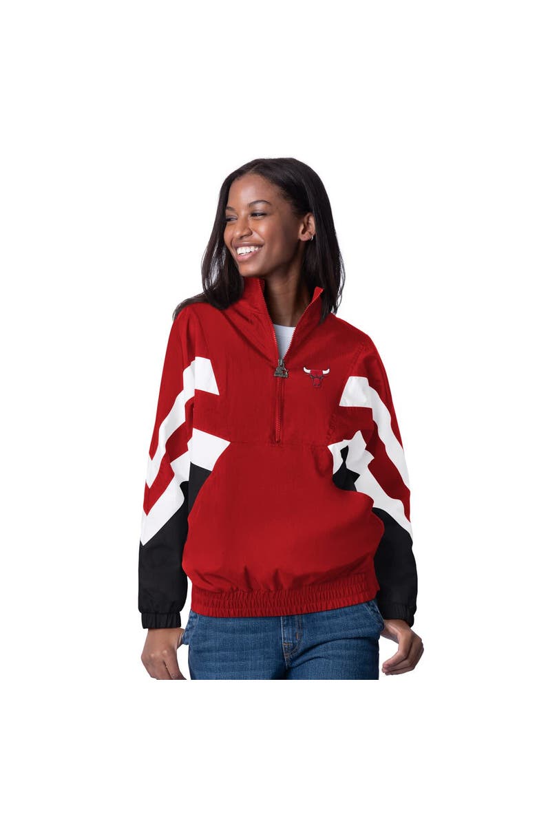 STARTER Women's Starter Red Chicago Bulls Renegade Oxford Half-Zip Jacket, Main, color, Red